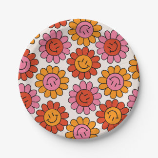 Prato De Papel Sorriso Floral 70s Garota Vintage Padrão Hippie