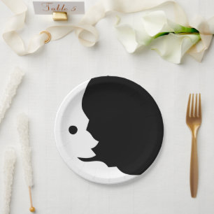 Prato de Papel Sorriso Lunar Preto Branco Lua