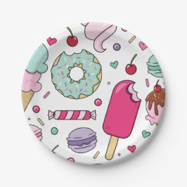 Prato De Papel Sorvete com Confeitos e Bolo de Aniversário