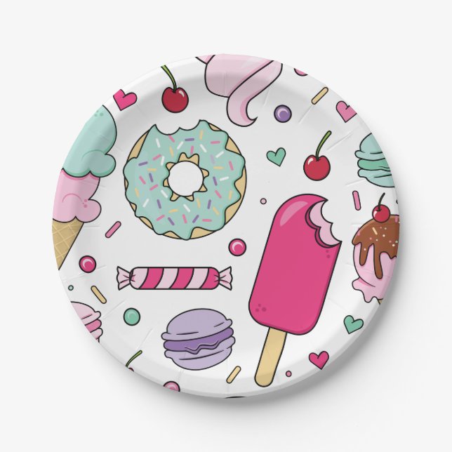 Prato De Papel Sorvete com Confeitos e Bolo de Aniversário (Frente)