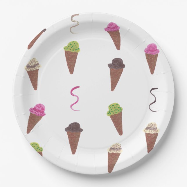 Prato De Papel Sorvete Cones & Fitas Papéis de Aniversário (Frente)