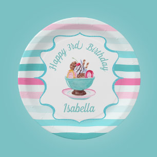 Prato De Papel Sorvete de Água Colorida Sundae de Aniversário