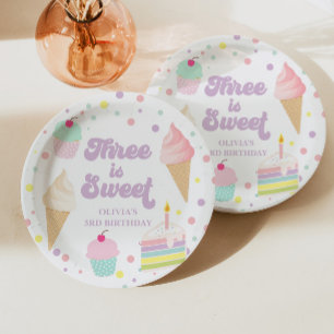 Prato De Papel Sorvete e aniversário de 3 anos de bolso