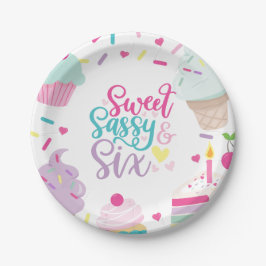 Prato De Papel Sorvete e Bolo Doce Atitude Seis 6º Aniversário
