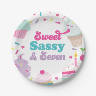 Prato De Papel Sorvete e Bolo Doce Sassy Sete 7º Aniversário