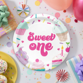 Prato De Papel Sorvete e Bolo Doce Um Aniversário de 1 ano