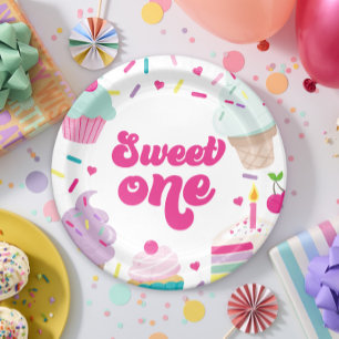 Prato De Papel Sorvete e Bolo Doce Um Aniversário de 1 ano
