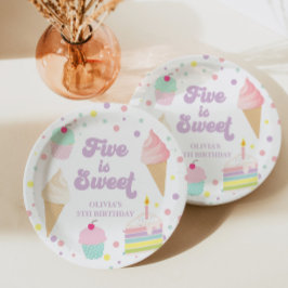 Prato De Papel Sorvete e Bolo Five é Doce 5º Aniversário