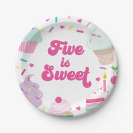 Prato De Papel Sorvete e Bolo Five é Doce 5º Aniversário