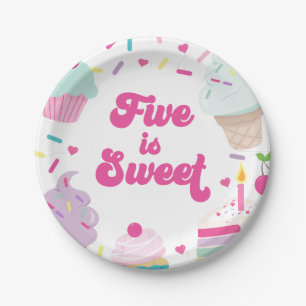 Prato De Papel Sorvete e Bolo Five é Doce 5º Aniversário