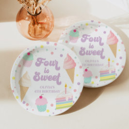 Prato De Papel Sorvete e Bolo Quatro é Doce 4º Aniversário
