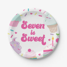 Prato De Papel Sorvete e Bolo Seven é Doce Aniversário de 7 anos