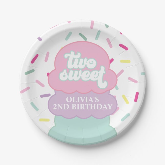 Prato De Papel Sorvete e borrifar dois segundos aniversários doce (Frente)