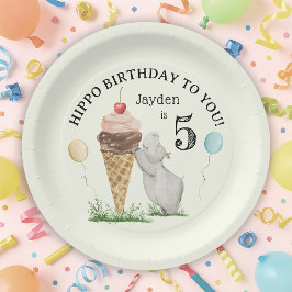 Prato De Papel Sorvete e Festa de aniversário Hippo