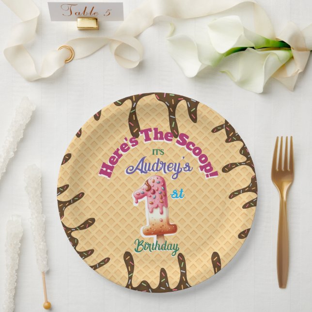 Prato De Papel Sorvete Fofo e Bolo de Cone de Waffle de Aniversár (Casamento)