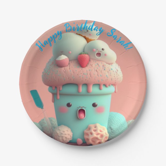 Prato De Papel Sorvete Kawaii (Frente)