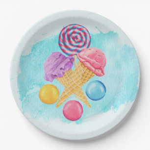 Prato De Papel Sorvete Lollipop e doce