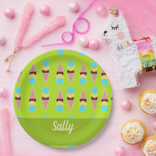 Prato De Papel Sorvetes coloridos em verde