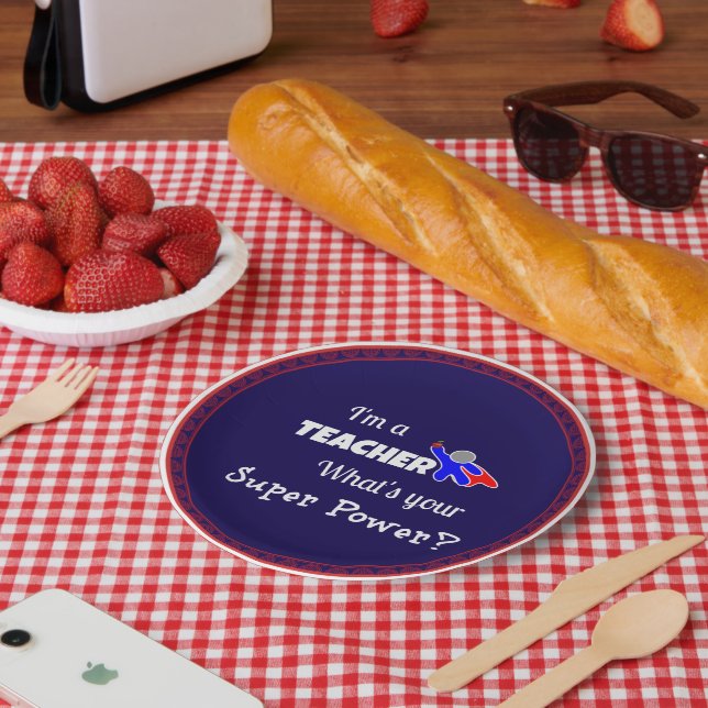 Prato De Papel "Sou professor. Qual é o seu super poder?" (Piquenique)