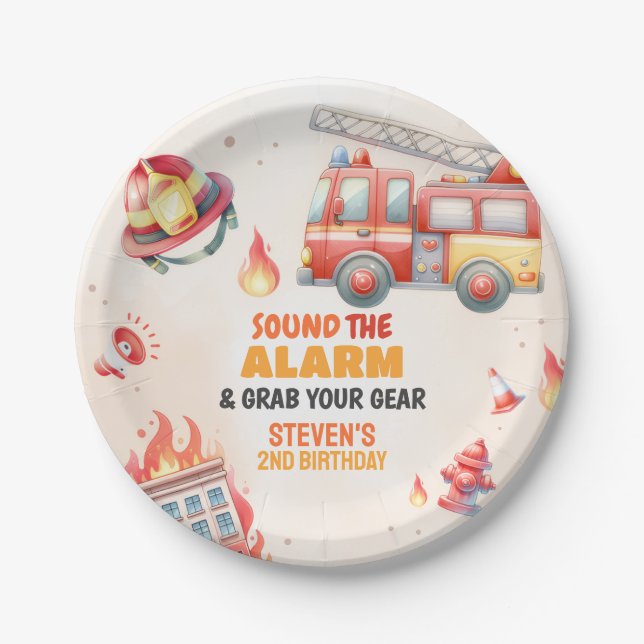 Prato De Papel Sound the Alarm Fire Truck Baby Shower (Frente)