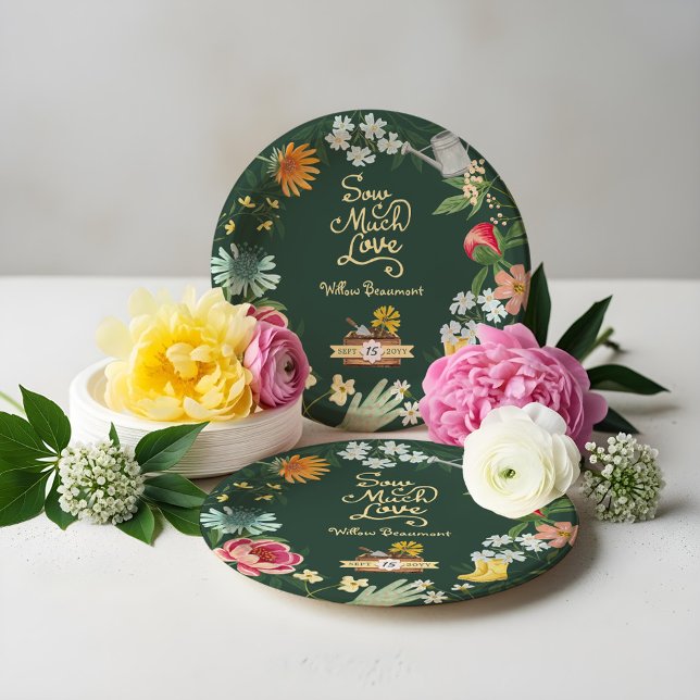 Prato De Papel Sow Muitíssimo Love Baby in Bloom Garden Chá de fr (Sow Much Love Baby in Bloom Garden Baby Shower Paper Plates)