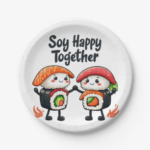 Prato De Papel Soy feliz juntos Sushi Kawaii Comida japonesa