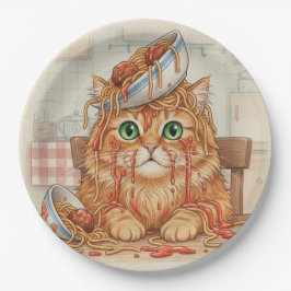 Prato De Papel Spaghetti Kitty, Orange, Paper Plates