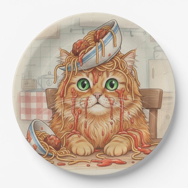 Prato De Papel Spaghetti Kitty, Orange, Paper Plates (Frente)