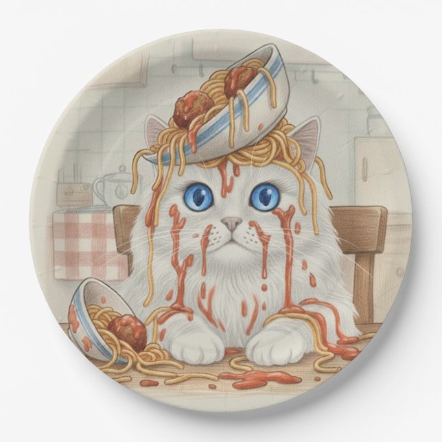 Prato De Papel Spaghetti Kitty, White, Paper Plates (Frente)