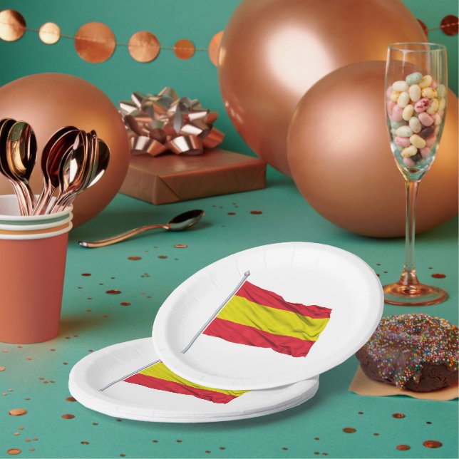Prato De Papel Spain Flag Spanish Colours Paper Plates (Múltiplo)