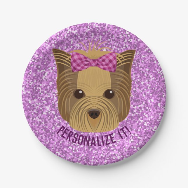 Prato De Papel Sparkie Yorkshire Terrier Puppy Dog Glitter (Frente)