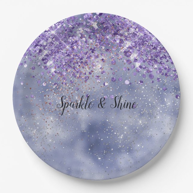 Prato De Papel Sparkle Dourado roxo (Frente)
