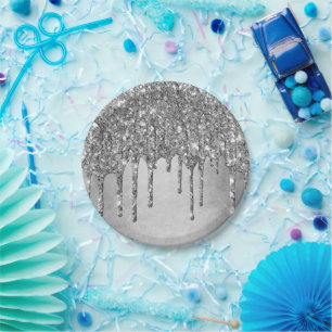 Prato De Papel Sparkle Dripe Party Prata de alcatifa