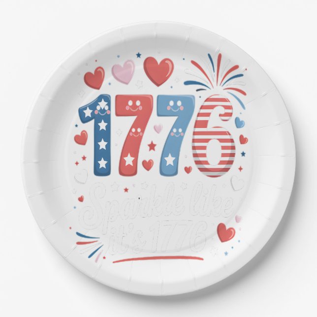 Prato De Papel Sparkle Like It's 1776 4º de julho Fireworks (Frente)