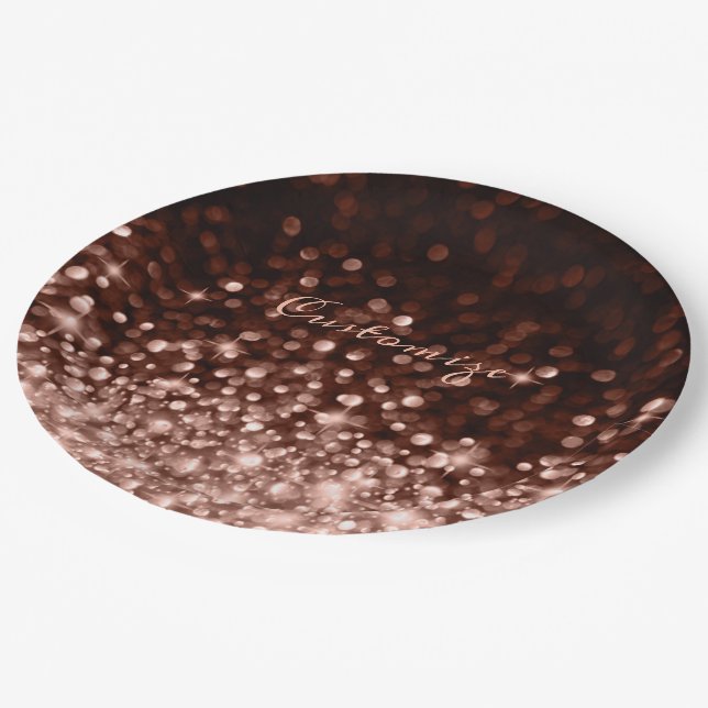 Prato De Papel Sparkle Rosa Dourado personalizado (Inclinado)