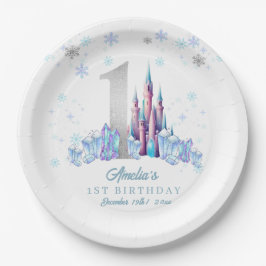 Prato De Papel Sparkle Silver Frozen Kingdom Castle primeiro aniv
