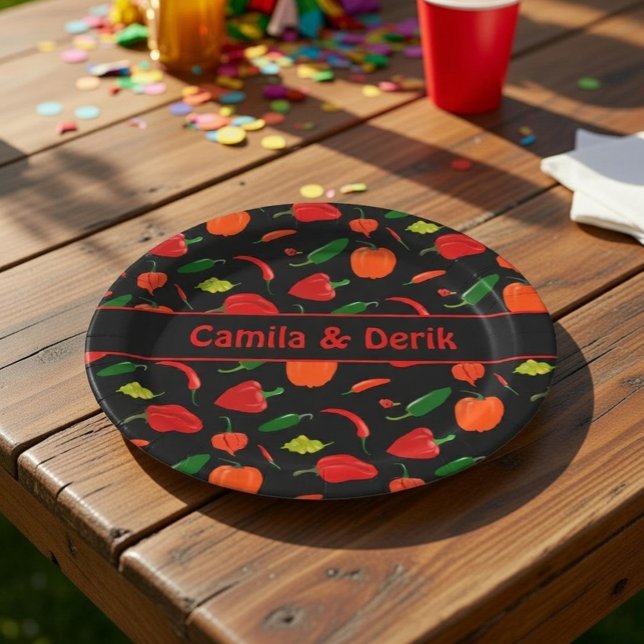 Prato De Papel Spicy Chili Pepper Pattern Personalized Party (Criador carregado)