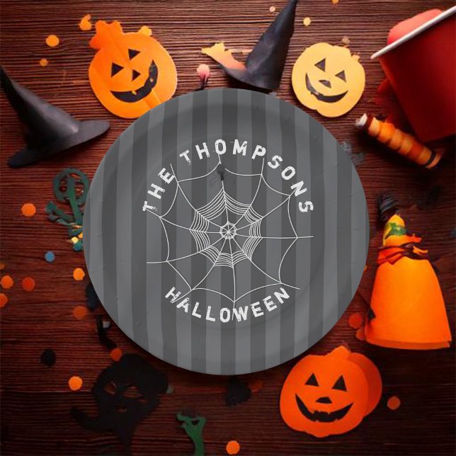 Prato De Papel Spider Spooky na Placa de Papel Web Spider (Halloween cute spider web custom party paper plate. )