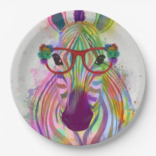 Prato De Papel Splash de Zebra Rainbow