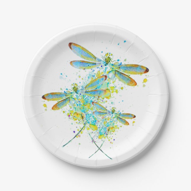 Prato De Papel Splatter Teal Dragonfly (Frente)