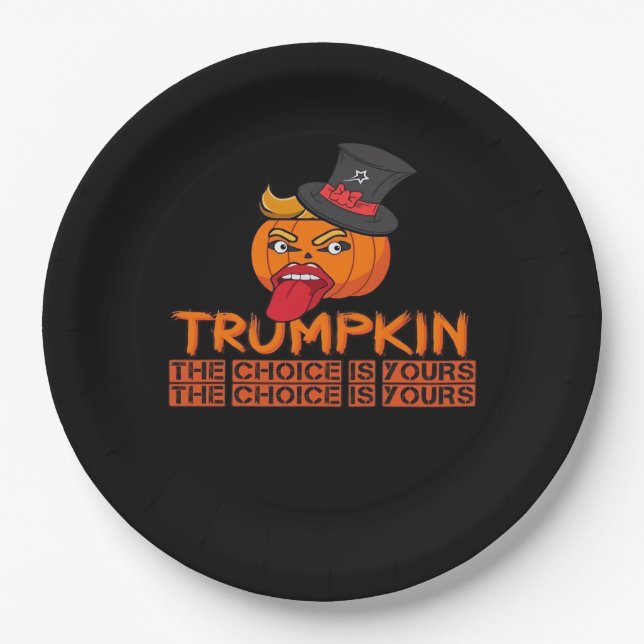 Prato De Papel Spookin Trumpkin Halloween Top Hat & Tongue Out- I (Frente)