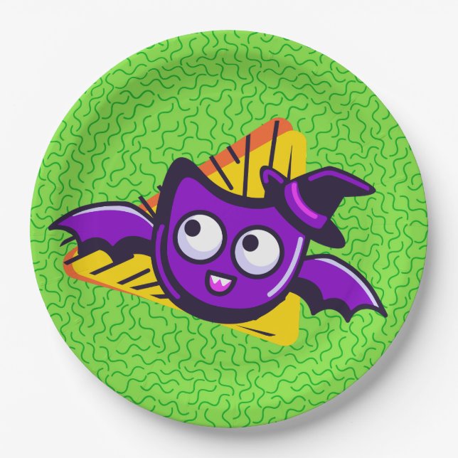 Prato De Papel Spooktacular Bats Halloween Plates - Green (Frente)