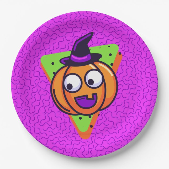 Prato De Papel Spooktacular Pumpkin Halloween Plates - Purple (Frente)