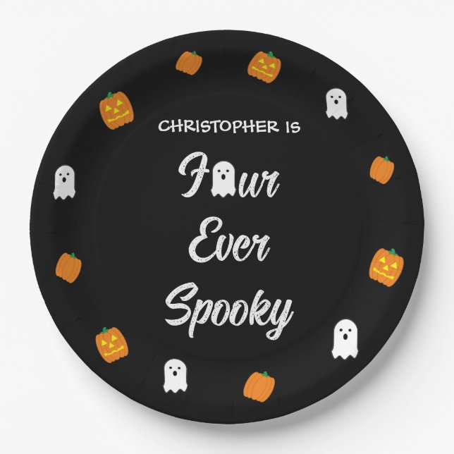 Prato De Papel Spooky 4º aniversário (Frente)