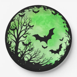 Prato De Papel Spooky Bat Moon Green