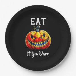 Prato De Papel Spooky Black Smiling Pumpkin Party 