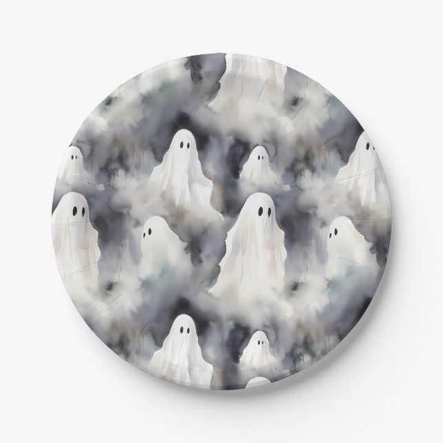 Prato De Papel Spooky Ghost Halloween (Frente)