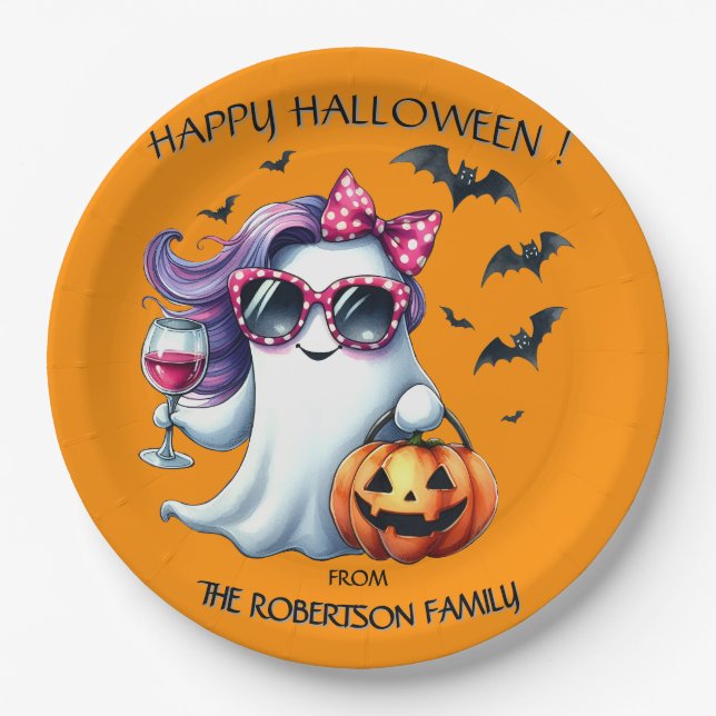 Prato De Papel Spooky Girly Ghost Halloween  (Frente)