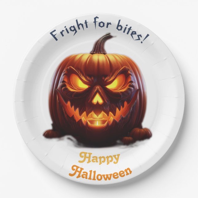 Prato De Papel Spooky Halloween Jack-O-Lantern (Frente)