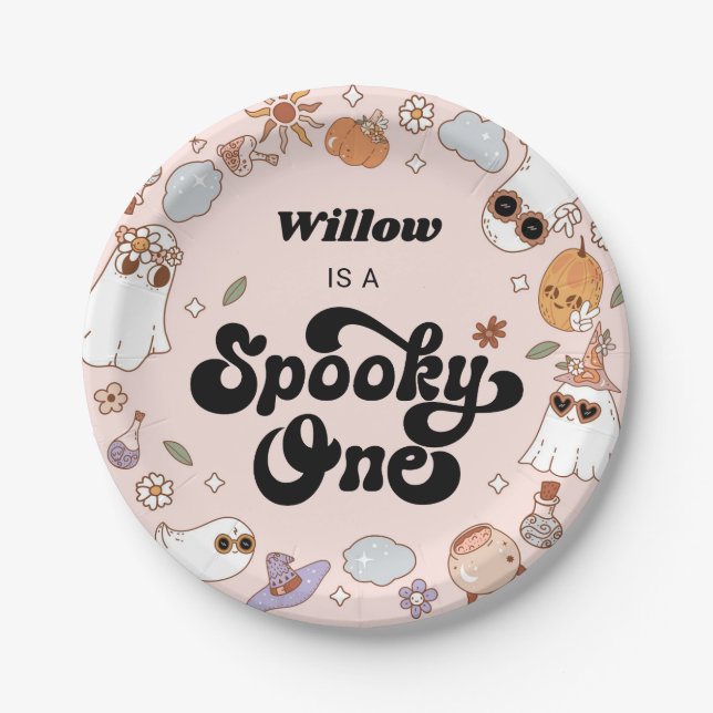 Prato De Papel Spooky One Groovy Halloween primeiro aniversario (Frente)